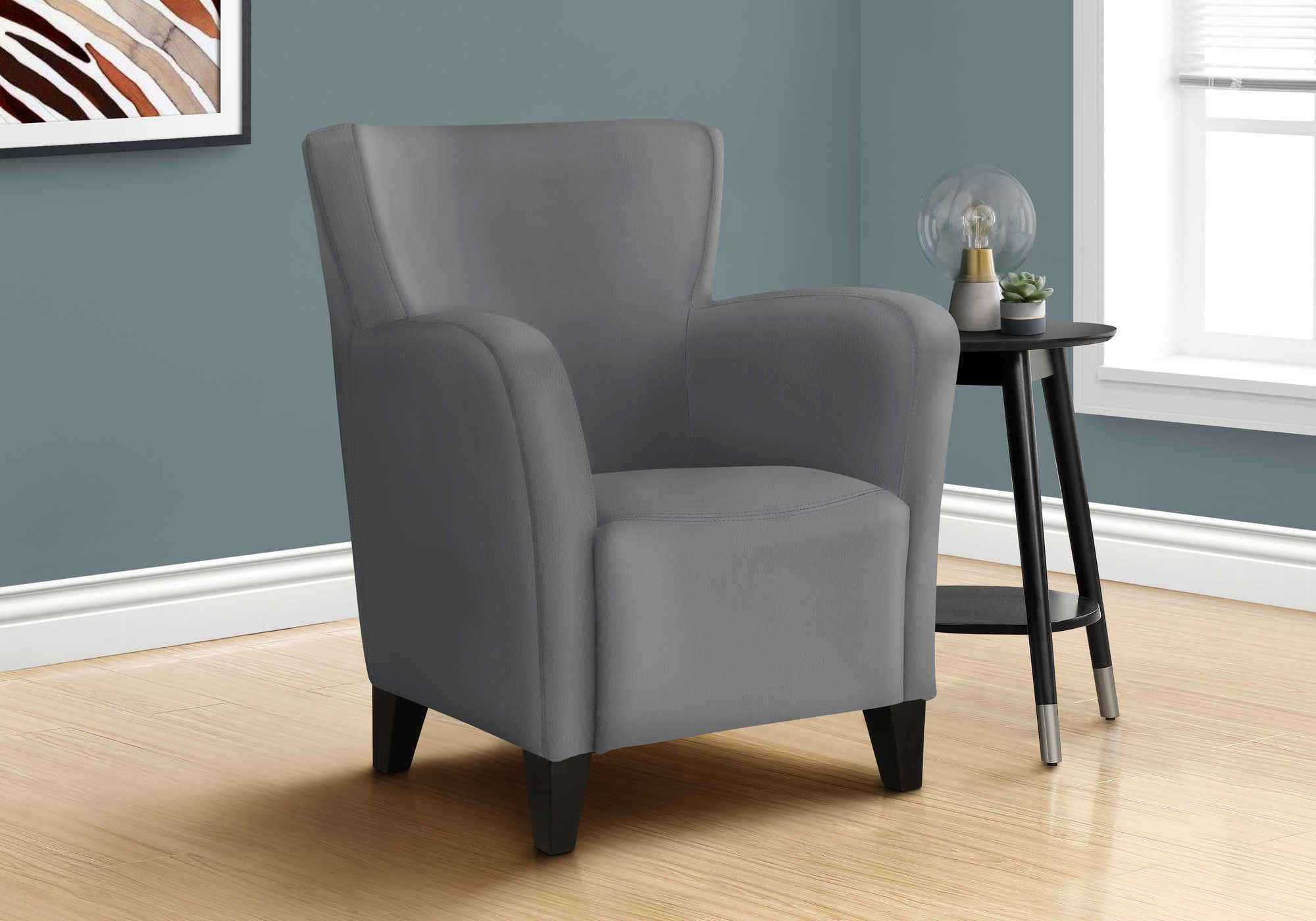 ACCENT CHAIR - GREY LEATHER-LOOK FABRIC