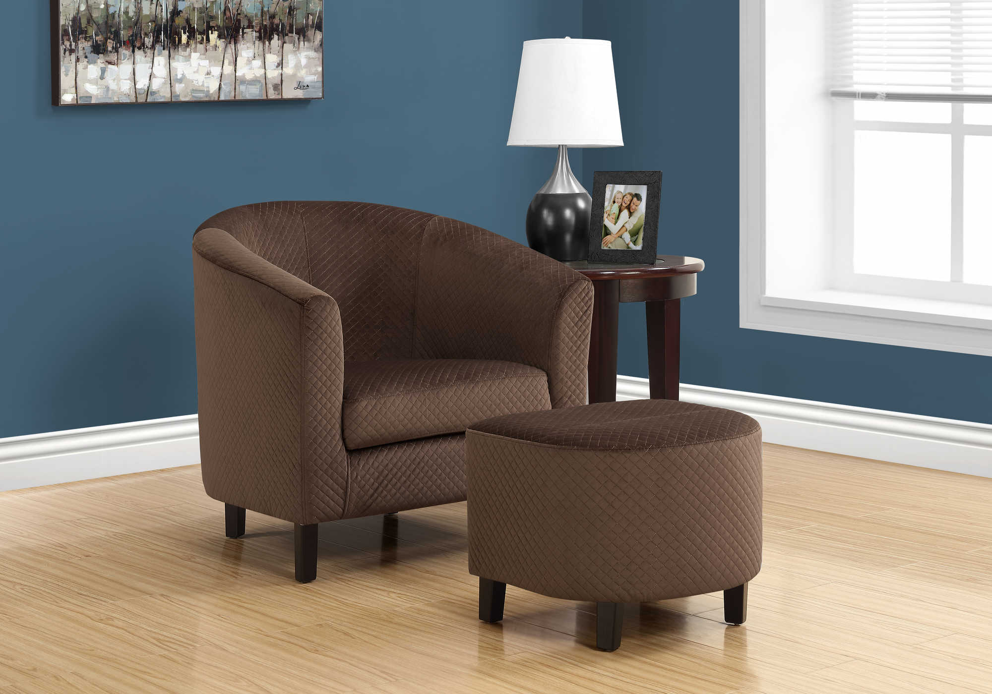 ACCENT CHAIR - 2PCS SET / DARK BROWN QUILTED FABRIC