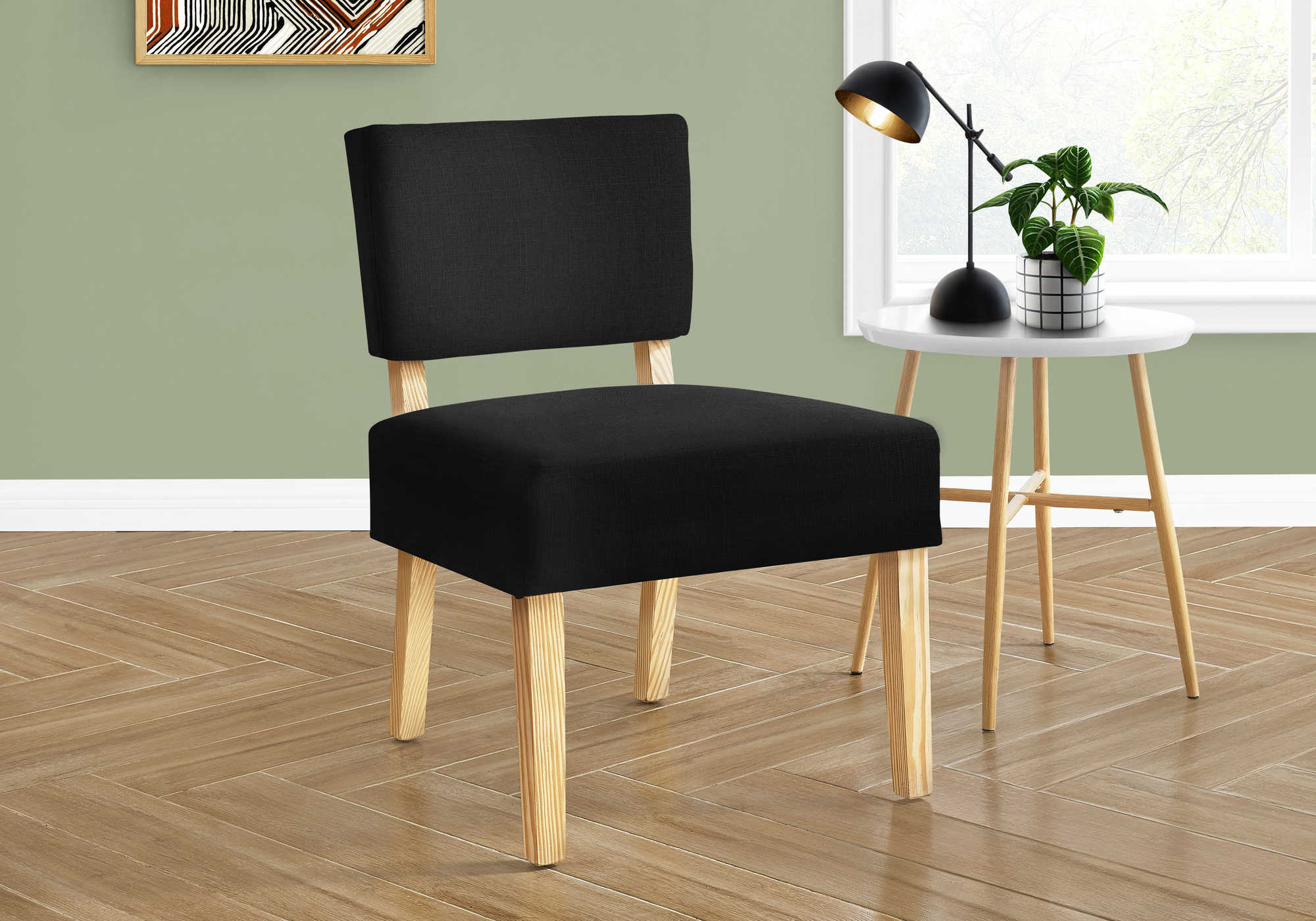ACCENT CHAIR - BLACK FABRIC / NATURAL WOOD LEGS