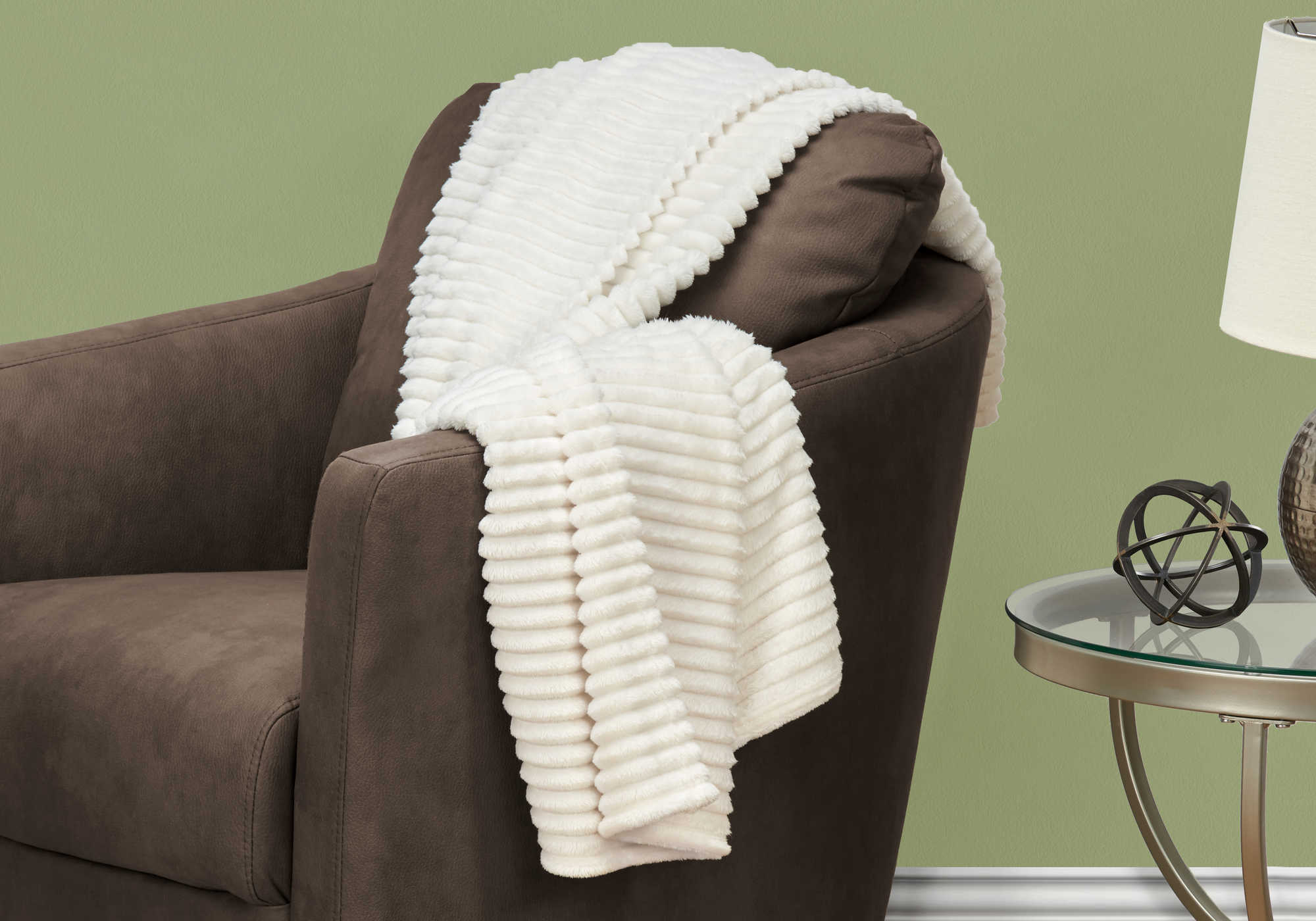 THROW - 60" X 50" / IVORY ULTRA SOFT RIBBED STYLE